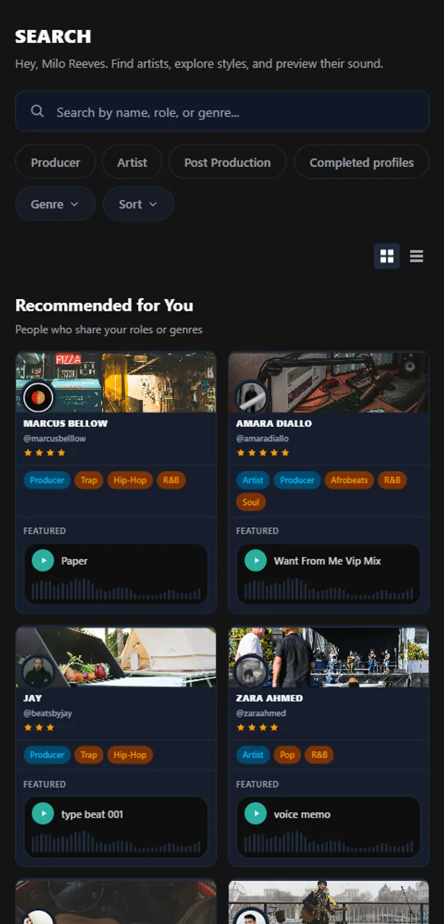 Tonivo search page on a phone